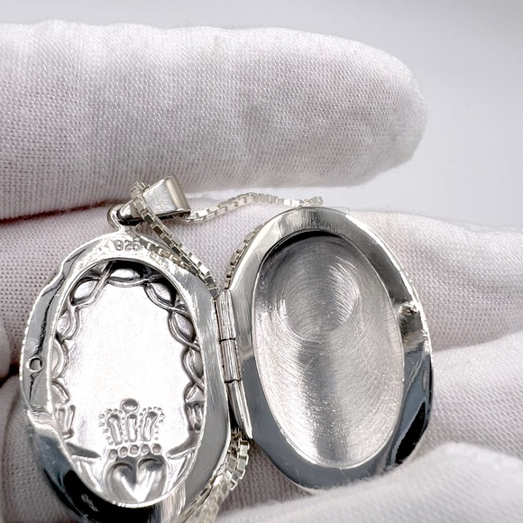 .925 Sterling Silver Claddagh Design Locket Necklace - Picture 10 of 17